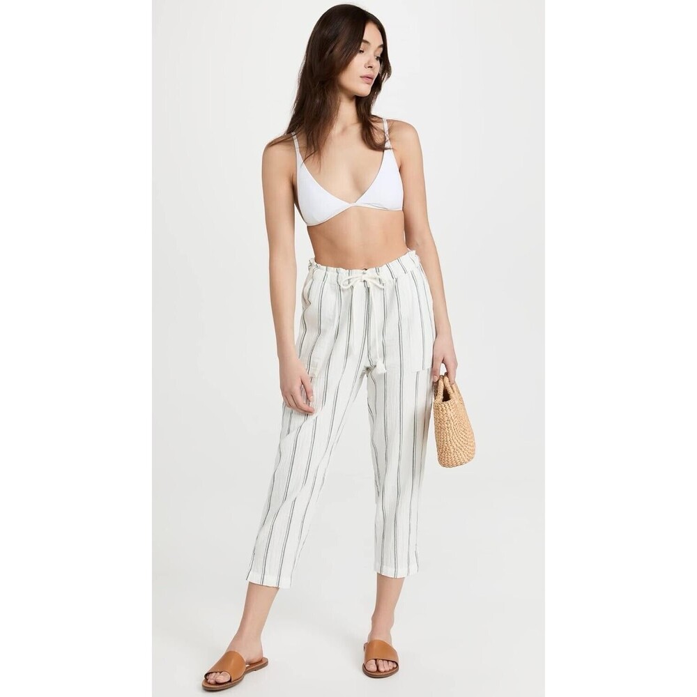 Madewell Fiji Striped Pants Cotton Gray And‎ White Cropped Women’s size M
